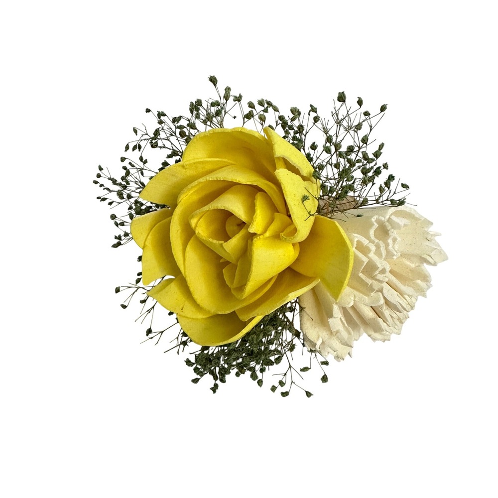 Sola Wood Flowers Boutonniere Yellow and Ivory Flowers Wedding Prom Groom